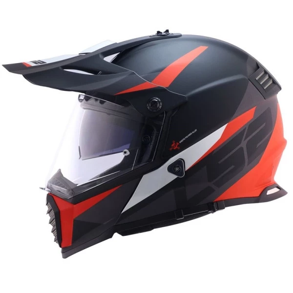 Capacete LS2 Pioneer MX436 Evo Router - Preto/Vermelho Fosco 