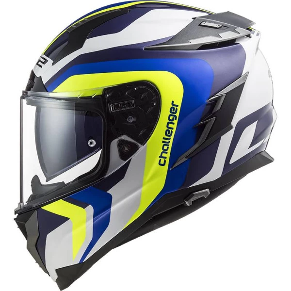 Capacete LS2 Challenger FF327 Galantic - Branco/amarelo/azul  - Masculino - Feminino - Óculos interno - Carbono 