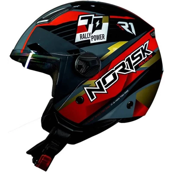 Capacete Norisk Orion R1 (Aberto) - Preto/Vermelho/Dourado 
