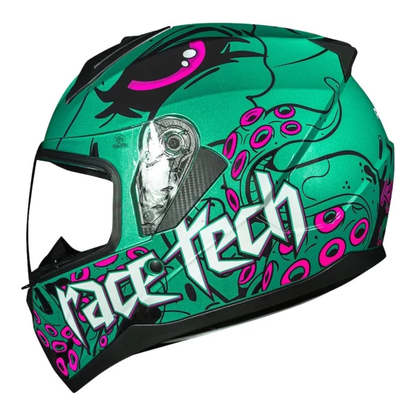 Capacete Race Tech Sector Kraken - Verde/Rosa - Masculino - Feminino - Motoqueiro - Urbano - Motociclista