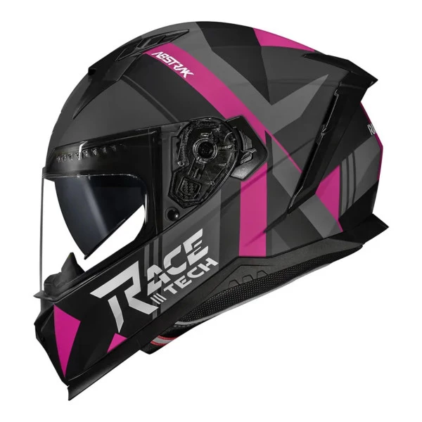 Capacete Race Tech Volt Abstrak - Preto fosco/Rosa - 58/M (óculos interno) - Feminino - Motociclista - Motoqueiro - Estrada - Viagem 