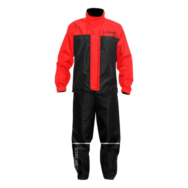 Capa De Chuva Gp tech Siena Nylon Premium Preta/Vermelha - Masculino - Feminino - Impermeável - Motociclista - Motoqueiro - Motoboy