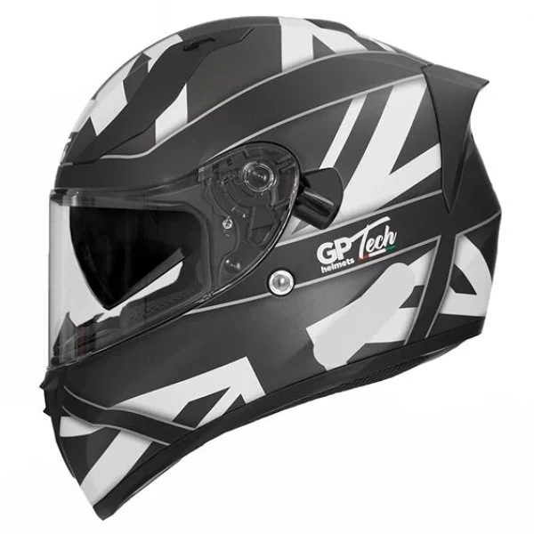 Capacete Gp Tech V128 UK SV - Preto/Branco Fosco - Óculos Interno - Masculino - Feminino 