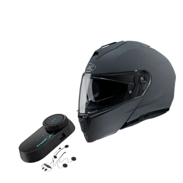 Capacete HJC I90 Solid Articulado - Cinza (Stone Grey) + Free Intercomunicador  - Masculino - Feminino - Suporte pinlock - Articulado - Óculos Interno 