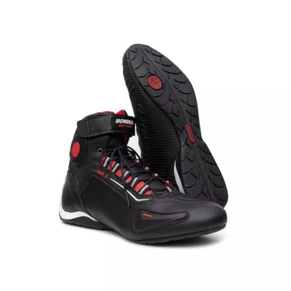 Bota Mondeo Moto Spirit Tech 3 Preto/Vermelho 9940 - Masculino - Motoqueiro - Motociclista - Proteção - Pilotagem - Piloto - Motos 