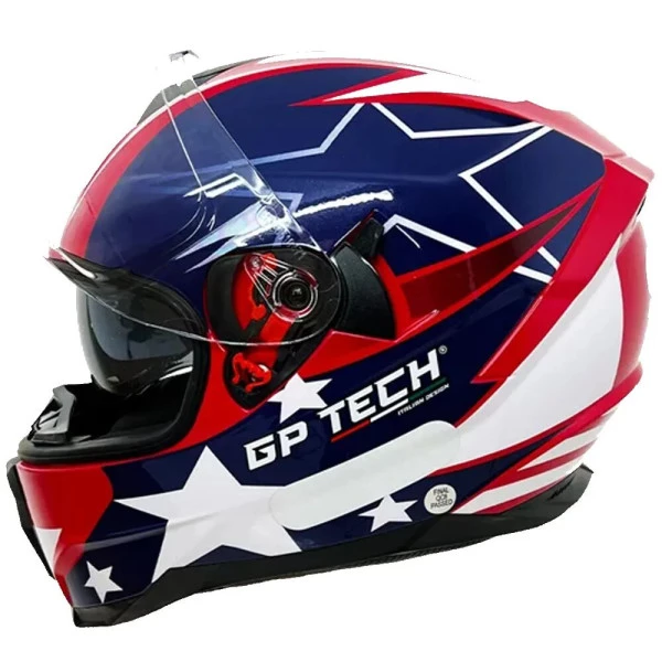 Capacete Gp Tech Ultra Usa SV - Azul/Vermelho - Óculos Interno - Masculino - Feminino 