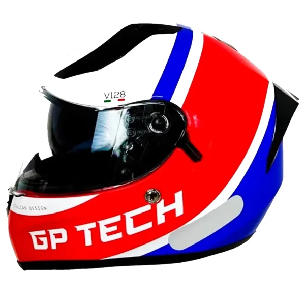 Capacete GP Tech V128 Start Branco/Vermelho/Azul - Motoqueiro
