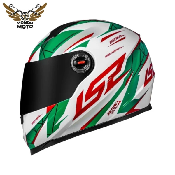  Capacete LS2 FF358 Draze - Branco/Verde/Vermelho  - Masculino - Feminino - Motociclista - Motoqueiro 