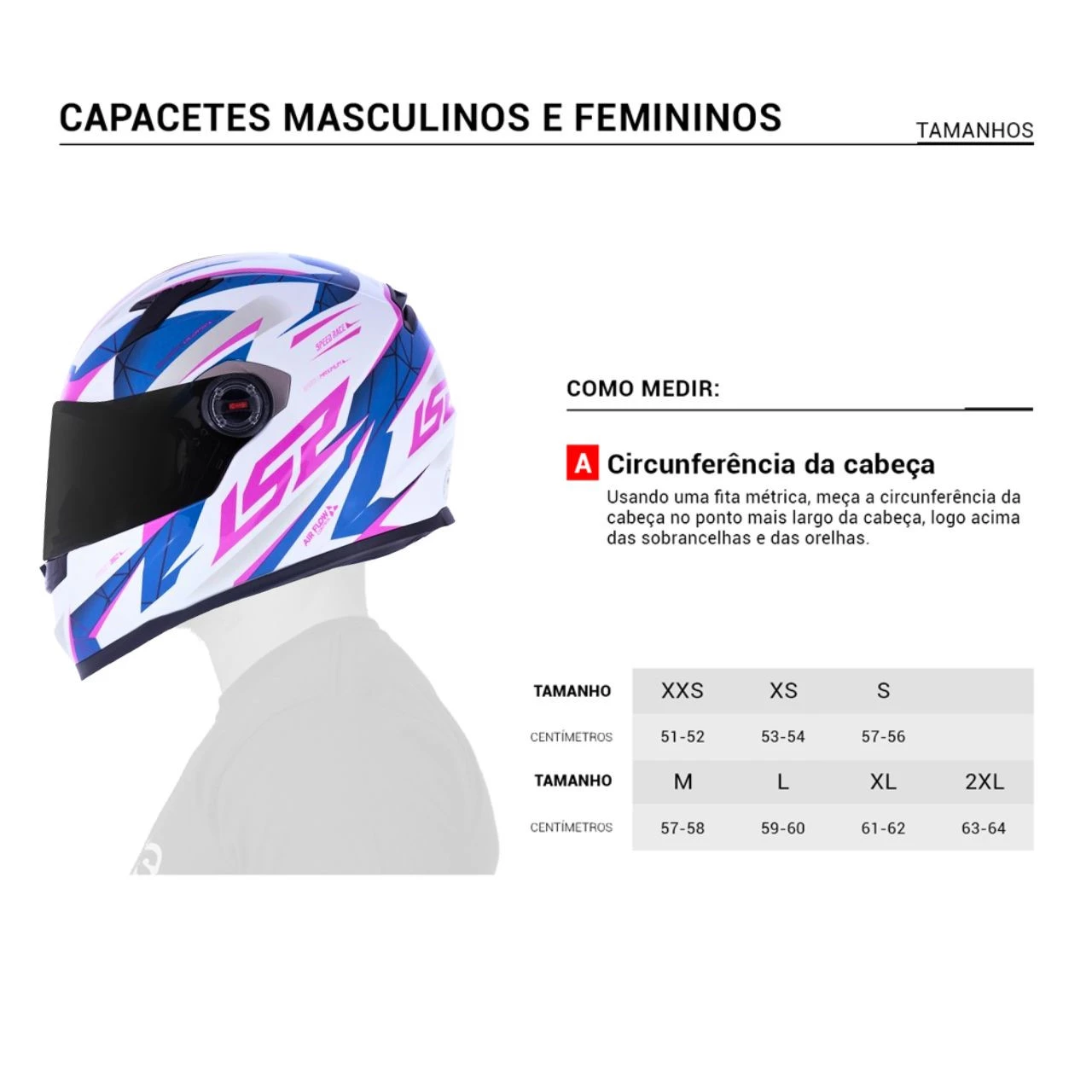 Capacete LS2 FF358 Draze - Branco/Azul/Rosa N°62/XL - Masculino - Feminino - Motociclista - Motoqueiro