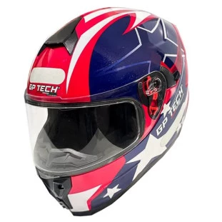 Capacete Gp Tech Ultra Usa SV - Azul/Vermelho - Óculos Interno - Masculino - Feminino 