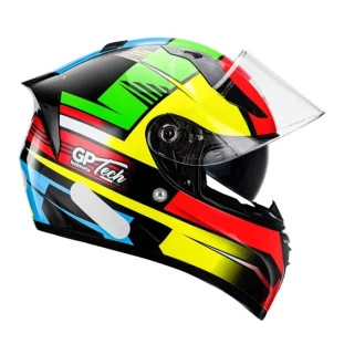 Capacete Gp Tech V128 FLAG - Vermelho/Amarelo/Verde - Óculos Interno - Masculino - Feminino 