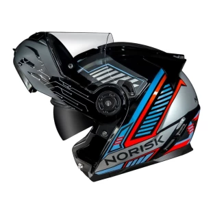 Capacete Norisk Route FF345 Charge - Articulado - Com Viseira Interna - Preto/Titanium/Azul - Para Moto Masculino e Feminino - Unisex