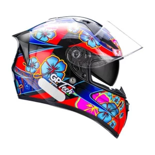 Capacete Gp Tech V128 FLOWER - Preto/Azul - Óculos Interno - Masculino - Feminino 