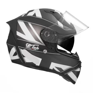 Capacete Gp Tech V128 UK SV - Preto/Branco Fosco - Óculos Interno - Masculino - Feminino 