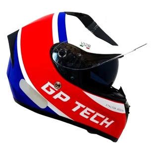 Capacete GP Tech V128 Start Branco/Vermelho/Azul - Motoqueiro