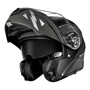 Capacete Norisk Motion Defender FF345 - Articulado - Óculos Interno - Titanium/Preto - Para Moto Masculino e Feminino - Unisex