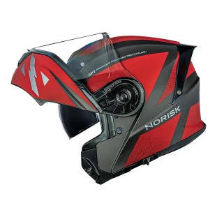 Capacete Norisk Motion Defender FF345 - Articulado - Óculos interno - Titanium/Vermelho - Para Moto Masculino e Feminino - Unisex