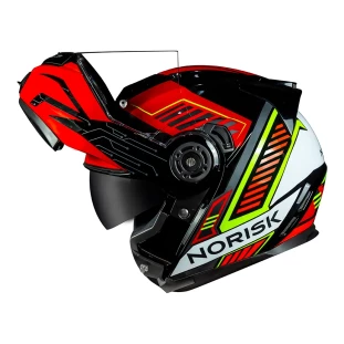 Capacete Norisk Route FF345 Charge - Articulado - Com Óculos Interno - Preto/Vermelho/Amarelo Florecente - Para Moto Masculino e Feminino - Unisex