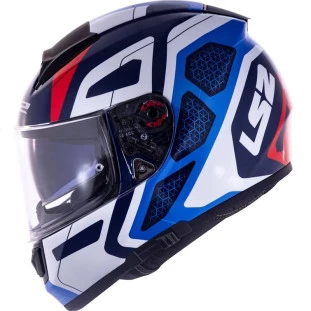 Capacete LS2 Vector Evo FF397 Interceptor - Azul/Branco/Vermelho  - Masculino - Feminino - Óculos interno - Tri-composto