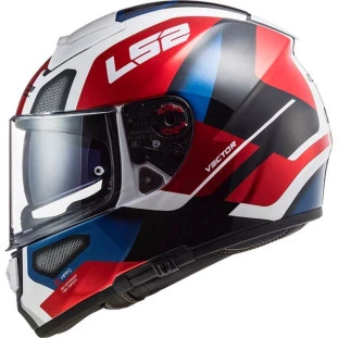 Capacete LS2 Vector FF397 Evo Automat - Branco/Vermelho/Azul  - Masculino - Feminino - Óculos interno - Tri-composto
