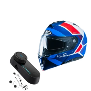 Capacete HJC I90 Hollen - Azul/Vermelho/Branco + Free Intercomunicador - Articulado -  - Masculino - Feminino - Suporte pinlock - Óculos Interno 