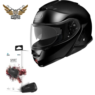 Capacete Shoei Neotec 2 - Preto  + Brinde Intercomunicador Cardo Spirit Unitario - Masculino - Feminino - Articulado - Escamoteavel - Óculos interno