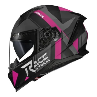 Capacete Race Tech Volt Abstrak - Preto fosco/Rosa - 58/M (óculos interno) - Feminino - Motociclista - Motoqueiro - Estrada - Viagem 