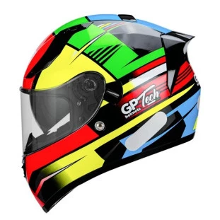 Capacete Gp Tech V128 FLAG - Vermelho/Amarelo/Verde - Óculos Interno - Masculino - Feminino 