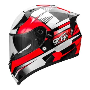 Capacete Gp Tech V128 FLAG - Vermelho/Branco - Óculos Interno - Masculino - Feminino 