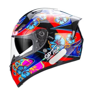 Capacete Gp Tech V128 FLOWER - Preto/Azul - Óculos Interno - Masculino - Feminino 