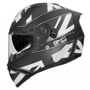 Capacete Gp Tech V128 UK SV - Preto/Branco Fosco - Óculos Interno - Masculino - Feminino 