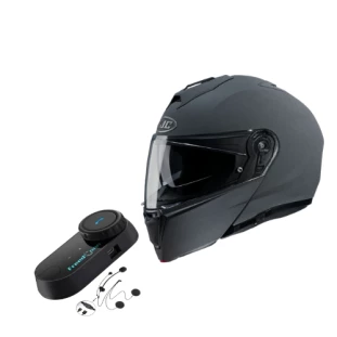 Capacete HJC I90 Solid Articulado - Cinza (Stone Grey) + Free Intercomunicador  - Masculino - Feminino - Suporte pinlock - Articulado - Óculos Interno 