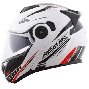 Capacete Norisk Route FF345 Motion Articulado - Branco/Cinza/Vermelho