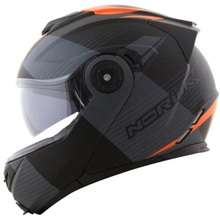 Capacete Norisk Route FF345 Stroke Articulado - Preto/Cinza/Laranja Fosco