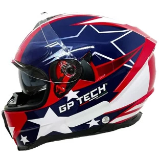 Capacete Gp Tech Ultra Usa SV - Azul/Vermelho - Óculos Interno - Masculino - Feminino 