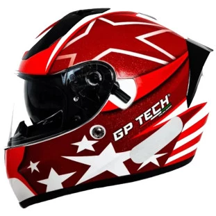 Capacete Gp Tech V128 Usa - Vermelho - Óculos Interno - Masculino - Feminino 