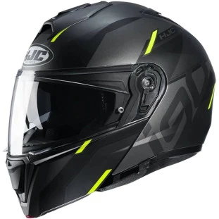 Capacete HJC I90 Aventa Articulado - Preto/Cinza/Verde - Masculino - Feminino - Articulado - Óculos interno 