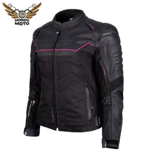 Jaqueta Texx Falcon V2 Lady Preta/Rosa (Couro) - Feminina - Impermeável - Motoqueiro - Motoqueira - Moto - Mulher - Menina 