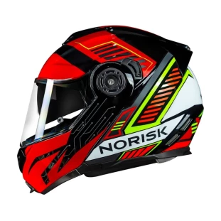 Capacete Norisk Route FF345 Charge - Articulado - Com Óculos Interno - Preto/Vermelho/Amarelo Florecente - Para Moto Masculino e Feminino - Unisex