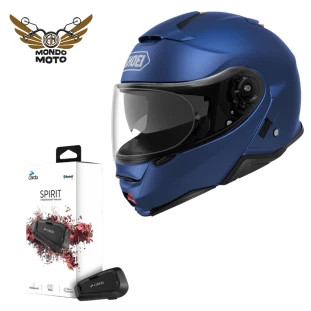 Capacete Shoei Neotec 2 - Azul Fosco  + Brinde Intercomunicador Cardo Spirit Unitario - Masculino - Feminino - Articulado - Escamoteavel - Óculos interno