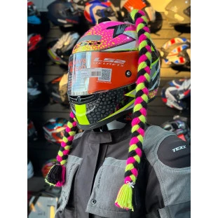 Par de Trança Para Capacete - Rosa/Verde/Preto